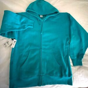 TNA COZY Fleece NWT, Zip Hoodie Boyfriend fit Midweight Size M Verdigris Teal